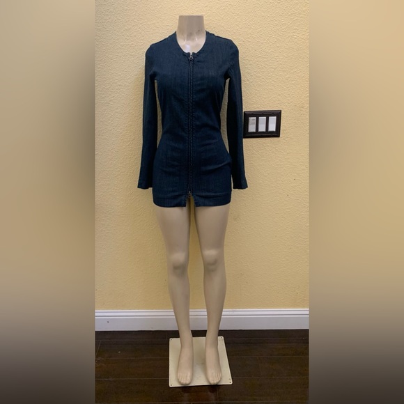 Prairie Underground Size XS Blue Denim Long Sleeve Full Zip Mini Dress - Picture 1 of 8